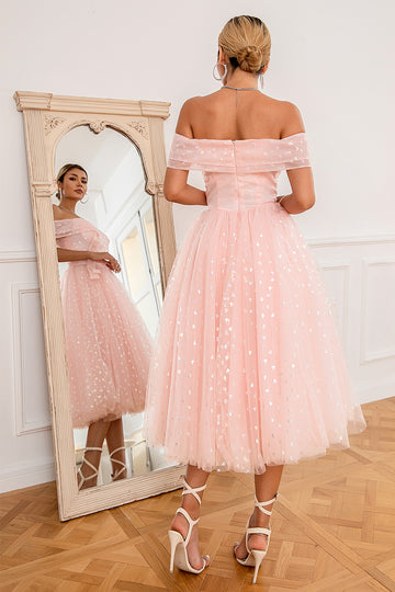 Pink Off-Shoulder Hearts Ball Dress